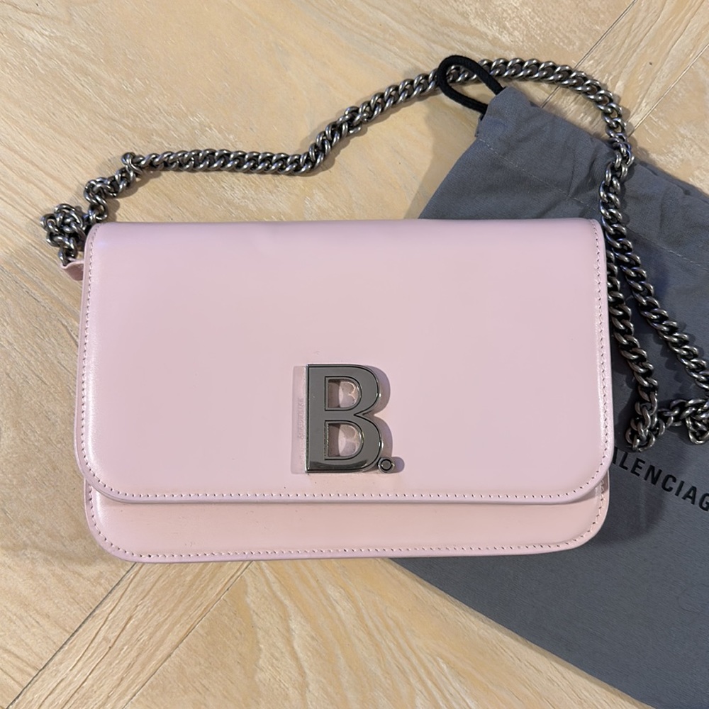 Balenciaga pink leather “B” logo crossbody